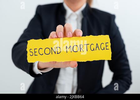 Text mit Inspiration zweite Mortgagelien auf Eigentum, das ist unterstellt zu mehr Senior. Business Showcase Pfandrecht auf dem Grundstück, das ist Stockfoto