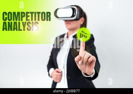 Analyse der Konzeptdarstellung des Wettbewerbers Determine the Strength Weakness of Competitive Market. Konzept Bedeutung bestimmen die Stärke Schwäche von Stockfoto