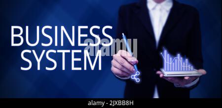 Textunterschrift mit Darstellung des GeschäftssystemsEine Methode zur Analyse der Informationen von Organisationen. Konzept, das eine Methode zur Analyse der Informationen bedeutet Stockfoto