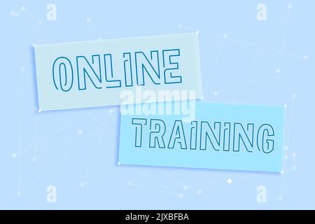 Handschriftenschild Online TrainingNehmen Sie das Bildungsprogramm von den elektronischen Mitteln. Konzeptionelles Foto Nehmen Sie das Bildungsprogramm aus der elektronischen Stockfoto