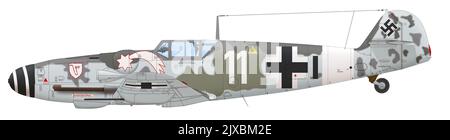 Messerschmitt Bf 109G-6 der JG 3, die Ende 1943 der Luftverteidigung des Reiches zugewiesen wurde Stockfoto