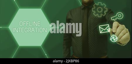 Konzeptionelle Bildunterschrift Offline-Integration. Wort für die erste Triade der Vermarktung von Fernsehdruck und Outdoor Stockfoto