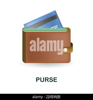 Geldbörse. 3D Illustration aus der Banksammlung. Creative Purse 3D Symbol für Webdesign, Vorlagen, Infografiken und mehr Stock Vektor