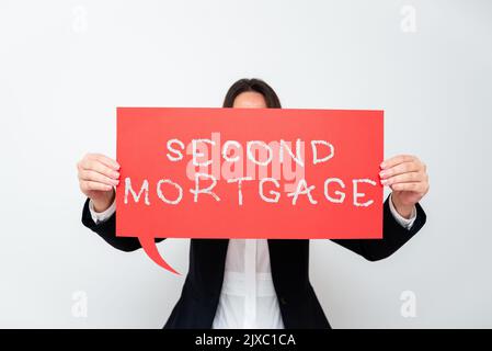 Text mit Inspiration zweite Mortgagelien auf Eigentum, das ist unterstellt zu mehr Senior. Geschäftskonzept Pfandrecht auf dem Grundstück, das ist Stockfoto