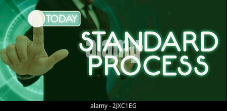 Schild mit Standardprozessregeln, die auf die endgültige Produktqualität abgestimmt sind. Wort für Regeln, die auf die endgültige Produktqualität abgestimmt werden sollen Stockfoto