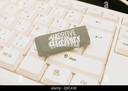 Textschild mit der Aufschrift „EffizienzverbesserungKompetenz in der Leistung bei geringstem Aufwand“. Geschäftskonzept Kompetenz in der Leistung mit geringstestes Verschwendung Stockfoto