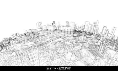 Stadt auf einem kleinen Planeten. Vektorrendering von 3D Stock Vektor