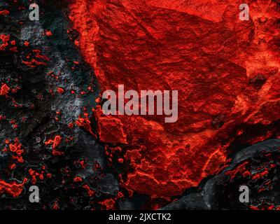 3D Rendering, Struktur aus rauem Schwarz mit roten Steinen Stockfoto