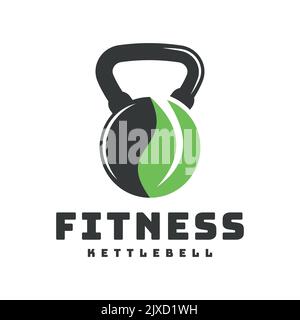 Kettle Bell Leaf Kombinationslogo, Fitnessgeräte, Vorlage, Symbol, Symbol Stock Vektor