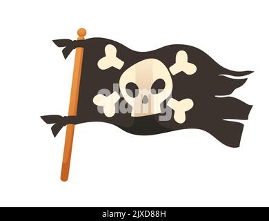 Schwarze Farbe Piratenfahne mit Schädel und Knochen Vektor-Illustration isoliert auf weißem Hintergrund Stock Vektor