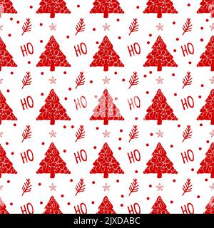 Rote weihnachten. Nahtloses modernes Muster mit Weihnachtssymbolen. Geeignet zum Verpacken von Papier und Urlaubstextilien Stock Vektor