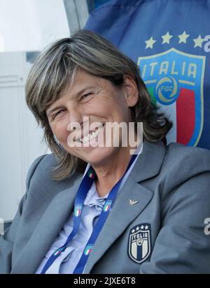 Ferrara, Milena Bertolini Chefcoach von Italien, Italien gegen Rumänien WM-Qualifikation der Frauen Stockfoto