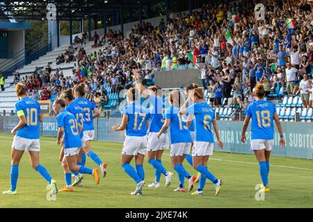 Ferrara, Italien Nationalmannschaft feiert erstes Tor, Italien gegen Rumänien WM Qualifikation Stockfoto