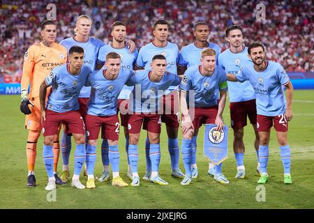 Sevilla, Spanien. 06. September 2022. Der Start-11 von Manchester City für das UEFA Champions League-Spiel zwischen dem FC Sevilla und Manchester City im Estadio Ramon Sanchez Pizjuan in Sevilla. (Foto: Gonzales Photo/Alamy Live News Stockfoto