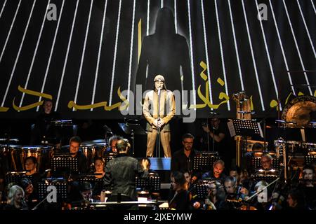 Laibach: Präsentation von 'Alamut', einem originellen symphonischen Werk, das auf einer berühmten Geschichte aus dem Persien des 11. Jahrhunderts basiert. Kloster Križanke, Ljubljana, Slowenien Stockfoto