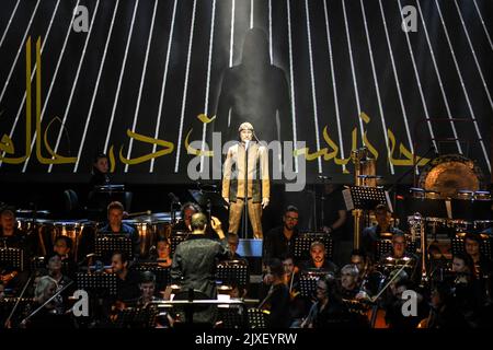 Laibach: Präsentation von 'Alamut', einem originellen symphonischen Werk, das auf einer berühmten Geschichte aus dem Persien des 11. Jahrhunderts basiert. Kloster Križanke, Ljubljana, Slowenien Stockfoto