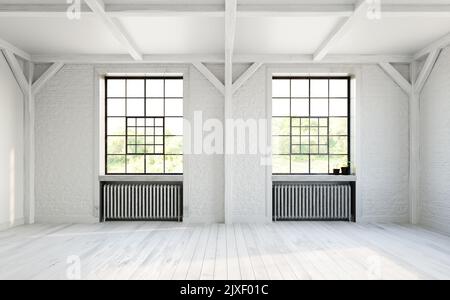 Wohnzimmer leer offenen Innenraum. 3D Rendering-Konzept Stockfoto