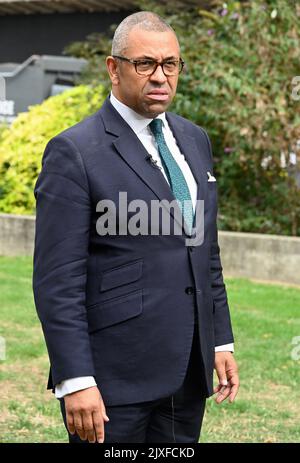 James Cleverly, Conservative Leadership Announcement, College Green, Westminster, London. VEREINIGTES KÖNIGREICH Stockfoto