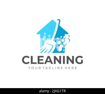 Hausreinigung und Hausreinigung Service, Logo-Design. Desinfizieren, Desinfizieren, Hygiene und Sauberkeit, Vektordesign und Illustration Stock Vektor