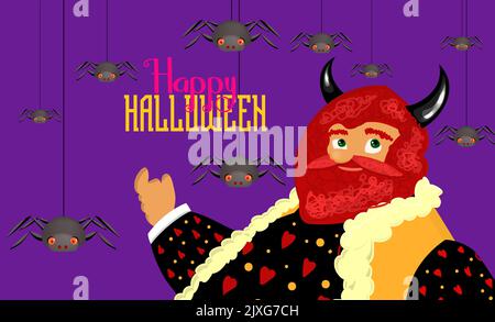 Witziger Teufel. Halloween-Charakter. Schrecklicher und schrecklicher Teufel. Frohe Halloween. Stock Vektor