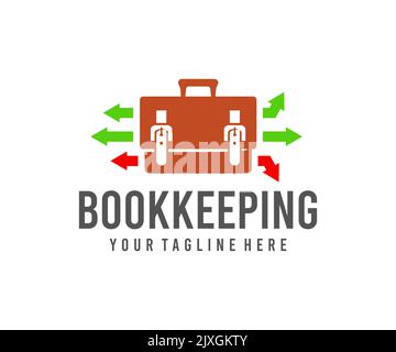 Buchhaltung, Portfolio, Aktentasche und Tasche, Logo-Design. Business, Koffer, Buchhaltung und Finanzen, Vektor-Design und Illustration Stock Vektor