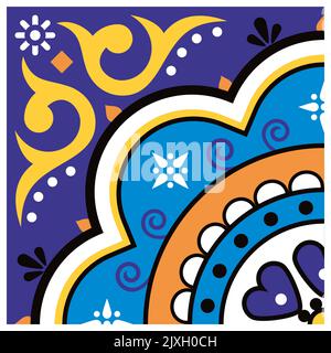 Mexikanisches talavera Vektor-Muster mit floralen und geometrischen Motiven, nahtloser Hintergrund inspiriert von der Volkskunst aus Mexiko Stock Vektor