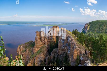 Blick auf den Lena-Fluss in Jakutien, Russland von der Spitze der Lena-Säulen Stockfoto