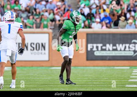 DENTON, TX - September 3.: .North Texas Mean Green Defensive Back DeShawn Gaddie (2) North Texas Mean Green Football vs SMU Mustangs at Apogee Stadium in Denton am 3.. September 2022 in Denton, Texas. (Foto von Manny Flores) Stockfoto