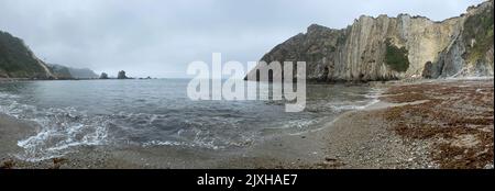 Panoramablick auf den Strand Playazo, Rodalquilar im Nationalpark Cabo de Gata. Stockfoto