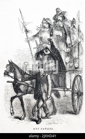 Abbildung: Guy Fawkes wird durch die Straßen Londons gezogen. Datiert aus dem 19.. Jahrhundert Stockfoto