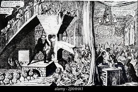 Karikatur eines verschwitzten Arbeiters von George Cruikshank (1792-1878), einem britischen Karikaturisten und Buchillustrator. Datiert aus dem 19.. Jahrhundert Stockfoto