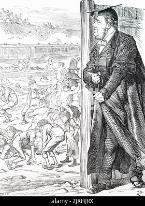 Karikatur von William Vernon Harcourt (1827-1904), einem britischen Anwalt, Journalisten und Staatsmann der Liberalen. Illustriert von John Tenniel (1820-1914), einem englischen Illustrator, Grafikhumoristen und politischen Karikaturisten. Datiert aus dem 19.. Jahrhundert Stockfoto