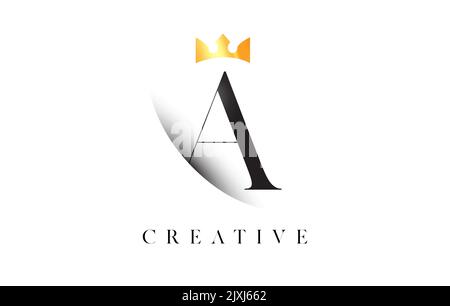 G Buchstabe Logo Design mit goldenem Luxus Royal Crown Symbol und Schatten Brief Vektor. Serif Font A Logo Elegantes minimalistisches Design. Stock Vektor
