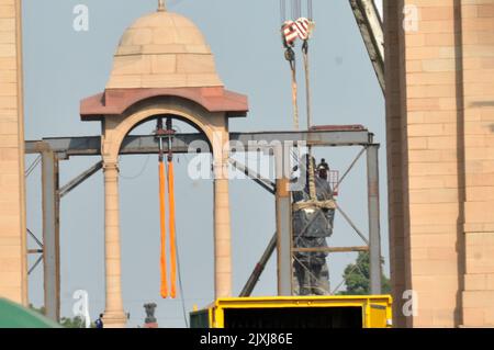 Neu-Delhi, Delhi, Indien. 7. September 2022. Freedom Fighter subhash chandra Bose-Statue am Grand Canopy am India Gate installiert, Premierminister Narendra modi unveling the Statue und Central Vista, am Mittwoch in Neu Delhi. (Bild: © Ravi Batra/ZUMA Press Wire) Bild: ZUMA Press, Inc./Alamy Live News Stockfoto