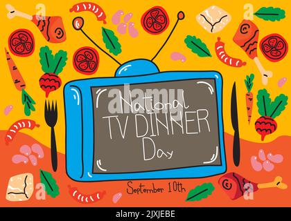 National TV Dinner Day. September 10. Urlaubskonzept. Handgezeichnete Vektorgrafik. Stock Vektor