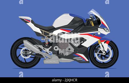 Big Bike Sport Motorrad schnelle Geschwindigkeit modernen Stil weiß blau rote Farbe. vektor-Illustration EPS10 Stock Vektor