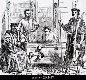 Abbildung der Bestrafung durch die Aktien. Datiert aus dem 16.. Jahrhundert Stockfoto