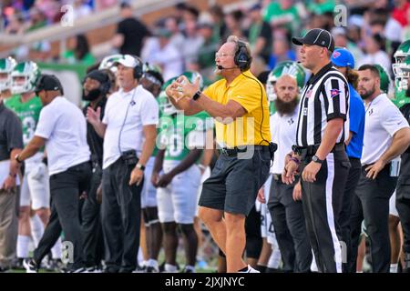 DENTON, TX - 3.. September: .Phil Bennett DC in einem Spiel zwischen North Texas Mean Green gegen SMU Mustangs im Apogee Stadium in Denton am 3.. September 2022 in Denton, Texas. CSM/Manny Flores Stockfoto