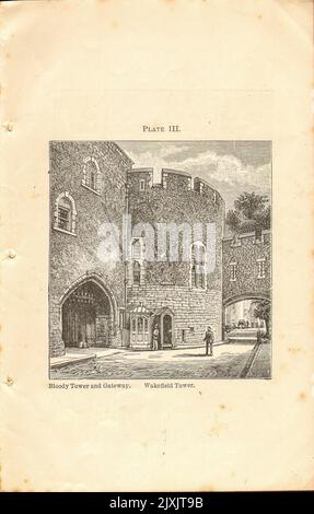 Bloody Tower and Gateway and Wakefield Tower aus der Broschüre „Authorized Guide to the Tower of London“ von Loftie, W. J. (William John), 1839-1911; Dillon, Harold Arthur Lee-Dillon, 17. Viscount Dillon, 1844-1932 Erscheinungsdatum 1911 Herausgeber/Verlag His Majesty's Stationery Office (HMSO) Stockfoto