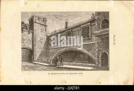 St. Thomas's Tower and Traitors' Gate aus der Broschüre „Authorized Guide to the Tower of London“ von Loftie, W. J. (William John), 1839-1911; Dillon, Harold Arthur Lee-Dillon, 17. Viscount Dillon, 1844-1932 Erscheinungsdatum 1911 Herausgeber/Verlag His Majesty's Stationery Office (HMSO) Stockfoto