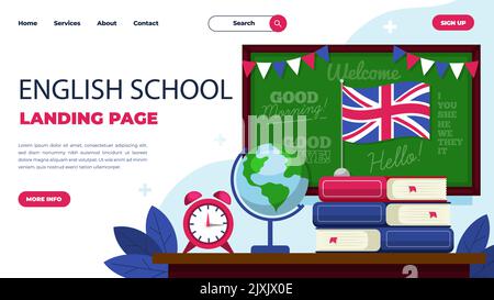 Flaches Design englische Schule Landing Page Vektor-Illustration. Stock Vektor