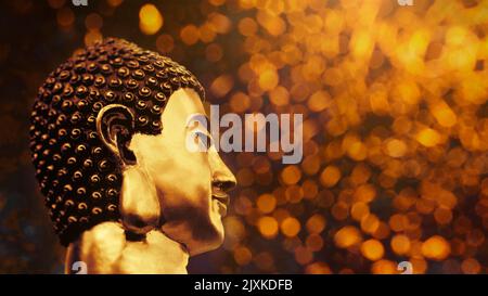 Buddha Kopf Profil in Gold. Feier Religiöses Festival Buddhistisches Konzept Stockfoto