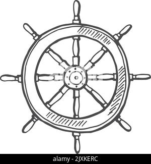 Skizze des Schiffsrads. Retro-Gravur für Marinesymbole Stock Vektor