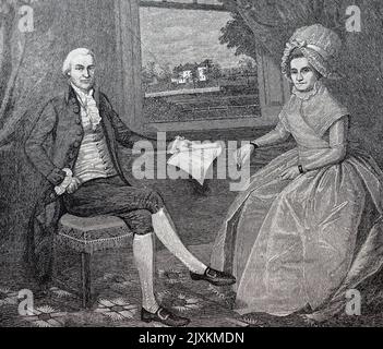 Porträt von Oliver Ellsworth (1745-1807) und seiner Frau Abigail Wolcott. Oliver Ellsworth, ein amerikanischer Anwalt, Politiker, Draster der Verfassung der Vereinigten Staaten, Senator der Vereinigten Staaten und Oberrichter des Obersten Gerichtshofs. Datiert aus dem 18.. Jahrhundert Stockfoto