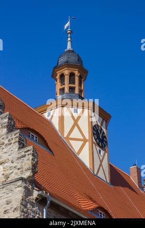 Turm des historischen Rathauses in Bad Salzelmen, Deutschland Stockfoto