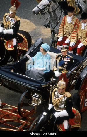 Königin Elizabeth und der Herzog von Edinburgh bei der Hochzeit von Prinz Charles Prince of Wales und Lady Diana Spencer in der St. Paul's Cathedral am 1981. Juli Stockfoto