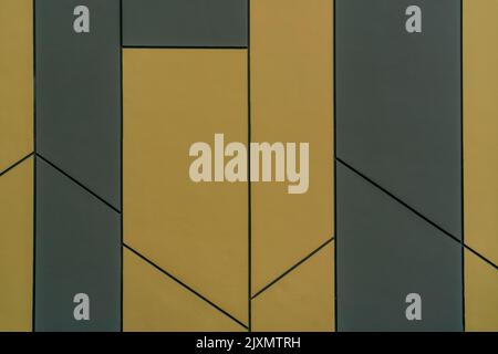 Gelb & Grau bemalte Fassade, Textil, Hintergrund. Horizontale Aufnahme. Speicherplatz Kopieren. Stockfoto