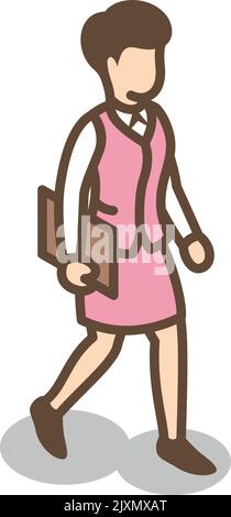 Frau in formeller Kleidung, die mit einem Dokument geht. Isometrischer Büromitarbeiter Stock Vektor