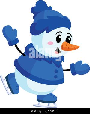 Happy Snowman Eislaufen. Cartoon Winter Maskottchen Stock Vektor