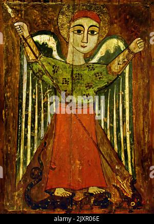 Koptische Ikone des hl. Erzengels Michael. 17.. Jahrhundert, byzantinisches und christliches Museum in Athen, Stockfoto